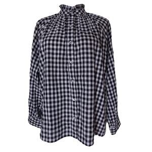 LaRoque Original Gingham Ruffle Neck Blouse Black White Check Size M